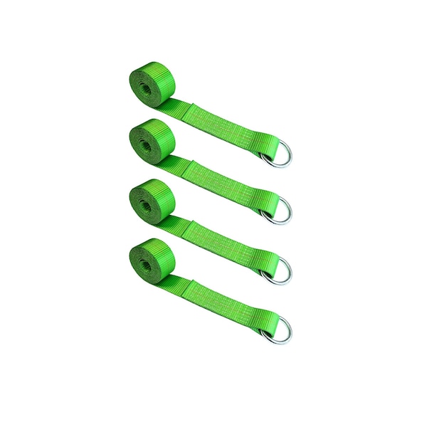 2" x 10' Lasso Strap w/ O Ring Auto Tie Down Wheel Lift Tow Truck Trailer Green, 4PK